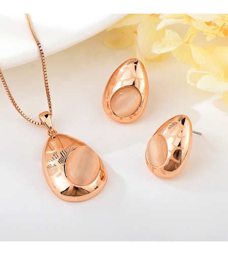 Комплект розово позлатяване капка с котешко око | Колекция Rose Gold | Бижута Invoke.bg