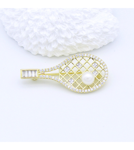 Стилна брошка жълто позлатяване тенис ракета | Бижута Invoke.bg
