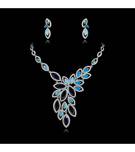 Комплект бяло позлатяване със сини кристали Swarovski | Бижута Invoke.bg