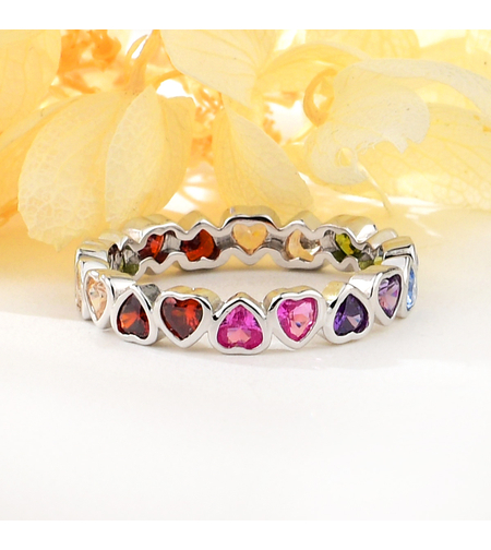 Сребърен пръстен с платина и цветни кубични циркони | Колекция Silver Premium | Бижута Invoke.bg