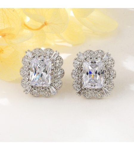 Сребърни обеци с платина и кубични циркони | Колекция Silver Premium | Бижута Invoke.bg