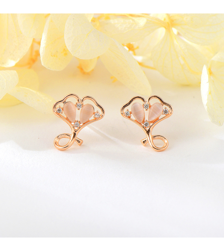 Сребърни обеци Листо розово позлатяване | колекция Delicate Silver | Бижута Invoke.bg