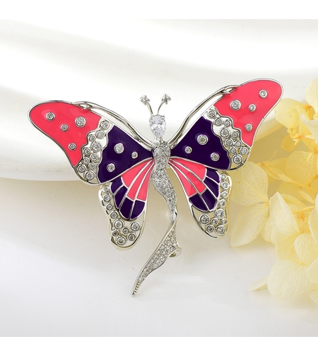 Брошка бяло позлатяване 'Пеперуда с емайл' | Бижута Invoke.bg