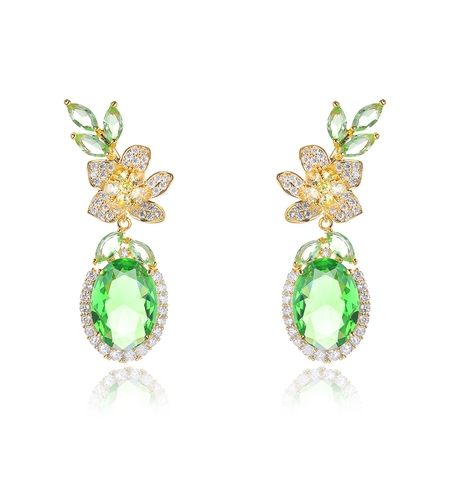 Обеци жълто позлатяване 'Зелена градина' | Колекция Luxury Secret | Бижута Invoke.bg