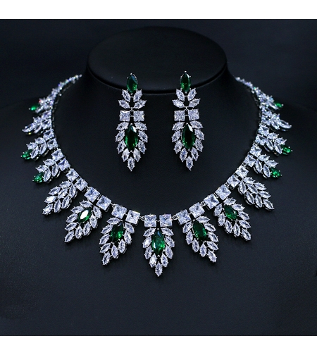 Комплект бяло позлатяване зелени капки | Колекция Luxury Secret | Бижута Invoke.bg