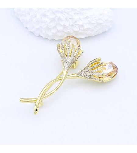 FLOWERS LUXURY BROOCH YELLOW GOLD PLATING
