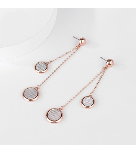 Обеци розово позлатяване дълги с кръгчета | Колекция Rose Gold | Бижута Invoke.bg