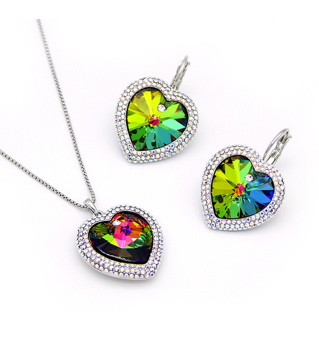 Комплект бяло позлатяване пъстро сърце 1000000000764 | Колекция Luxury Secret