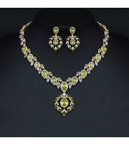 Комплект жълто позлатяване зелен венец | Колекция Luxury Secret | Бижута Invoke.bg