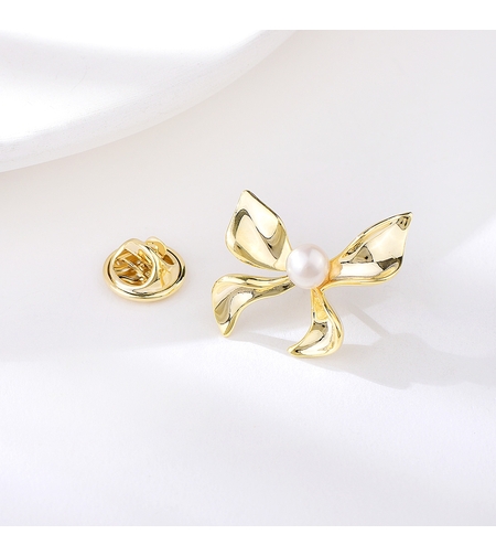 Брошка жълто позлатяване 'Панделка с перла' | Бижута Invoke.bg