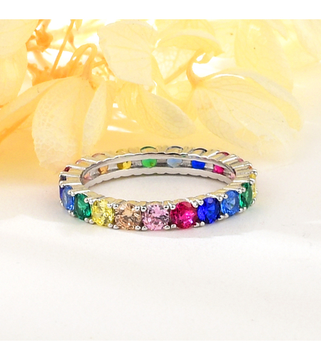 Сребърен пръстен с платина и цветни кубични циркони | Колекция Silver Premium | Бижута Invoke.bg