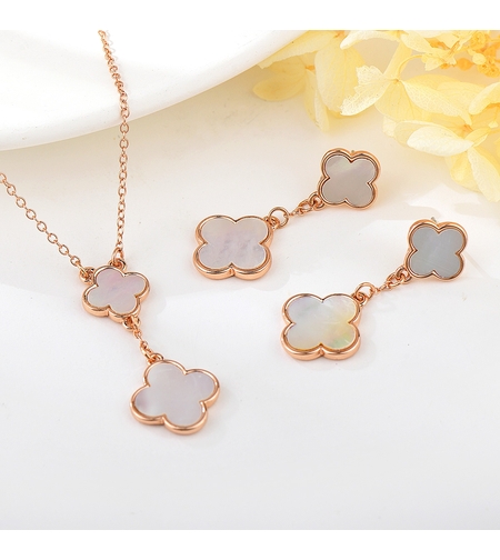 Комплект розово позлатяване флорална стилизация седеф | Колекция Rose Gold | Бижута Invoke.bg