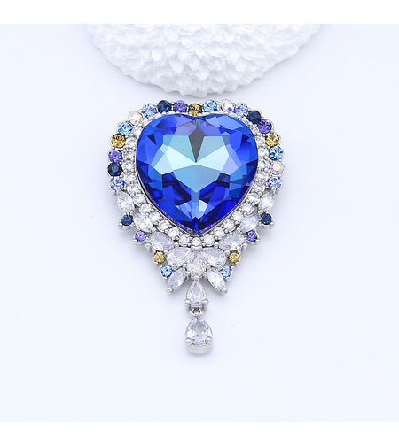 Луксозна брошка бяло позлатяване 'Синьо сърце' | Бижута Invoke.bg