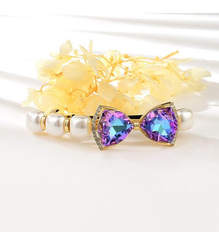 PURPLE RIBBON HAIR CLIP YELLOW GOLD PLATING