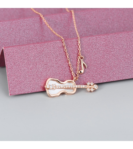 Колие розово позлатяване китара с кристали Swarovski | Колекция Rose Gold | Бижута Invoke.bg