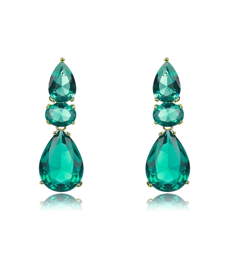 Обеци жълто позлатяване зелени кристали | Колекция Luxury Secret | Бижута Invoke.bg