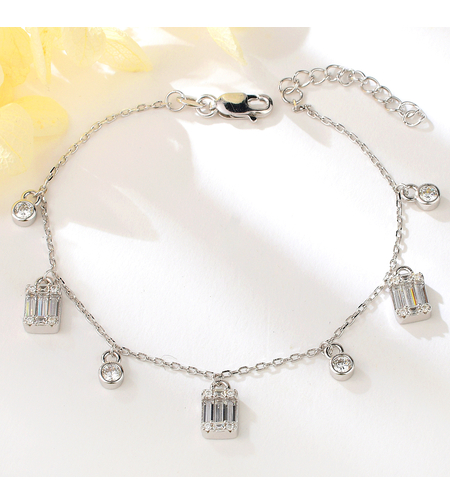 Сребърна гривна Талисмани с платина и кубични циркони | Колекция Silver Premium | Бижута Invoke.bg