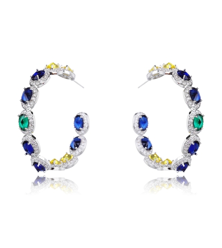 Обеци бяло позлатяване цветни кристали | Колекция Luxury Secret | Бижута Invoke.bg
