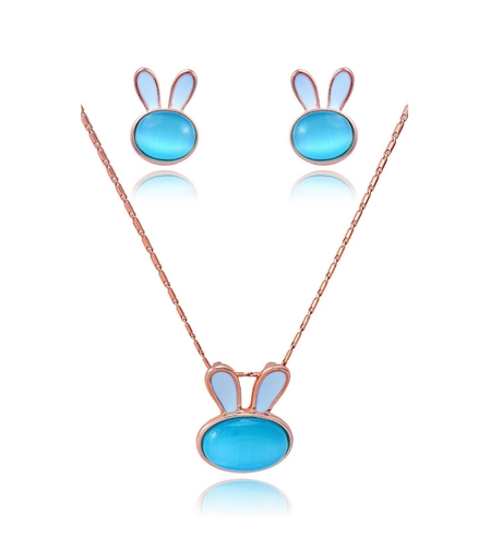 Комплект розово позлатяване сини зайчета с котешко око | Колекция Rose Gold | Бижута Invoke.bg