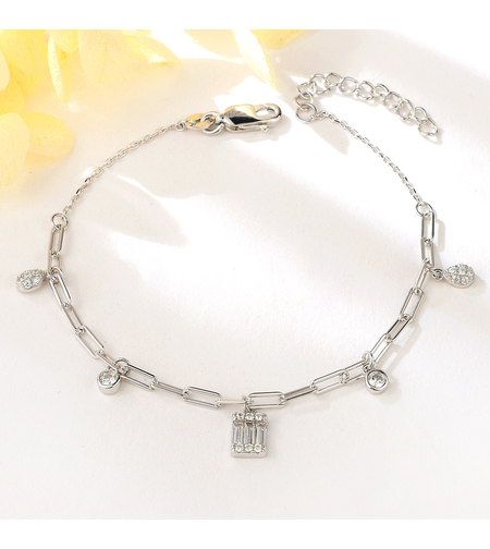 Сребърна гривна с талисман с платини и кубични циркони | Колекция Silver Premium | Бижута Invoke.bg