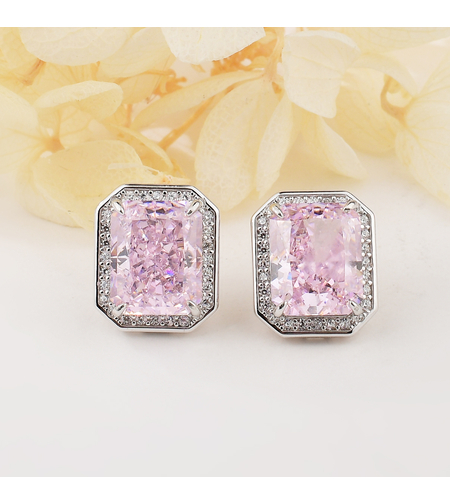 PINK RECTANGULAR CRUSHED ICE EARRINGS