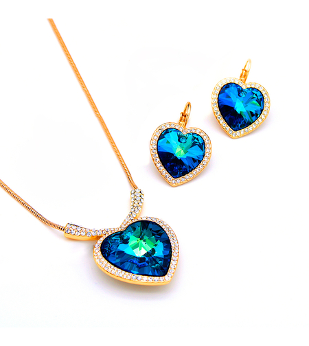 Комплект розово позлатяване синьо сърце 1000000000719 | Колекция Luxury Secret