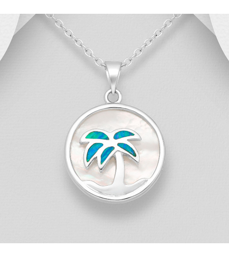 Сребърна висулка с родий Палма със седеф и син опал | Бижута Invoke.bg