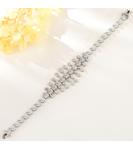 Сребърна гривна с платина и кубични циркони | Колекция Silver Premium | Бижута Invoke.bg