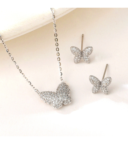 Сребърен комплект Пеперуда с родий | колекция Delicate Silver | Бижута Invoke.bg