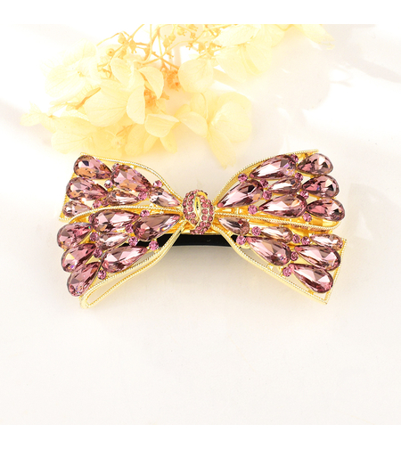 PINK RIBBON HAIR CLIP YELLOW GOLD PLATING