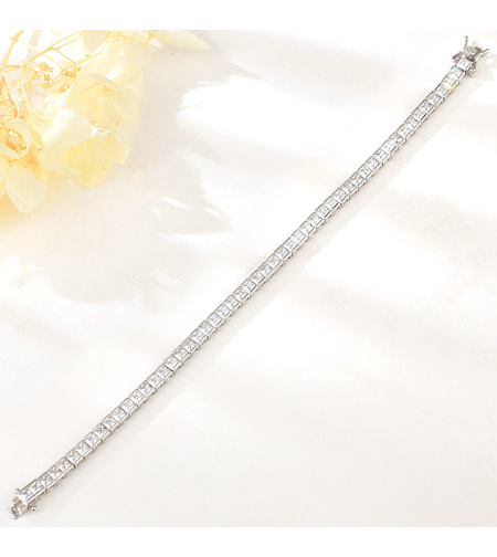 Сребърна тенис гривна с платина и кубични циркони | Колекция Silver Premium | Бижута Invoke.bg