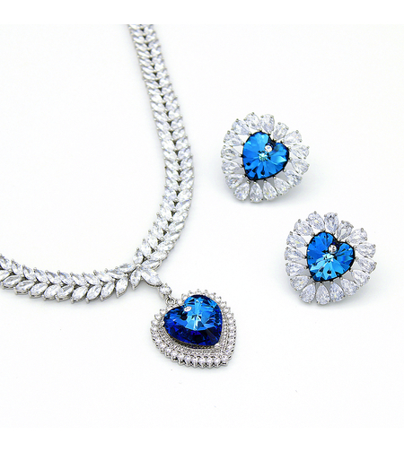 Комплект бяло позлатяване синьо сърце 1000000000641 | Колекция Luxury Secret