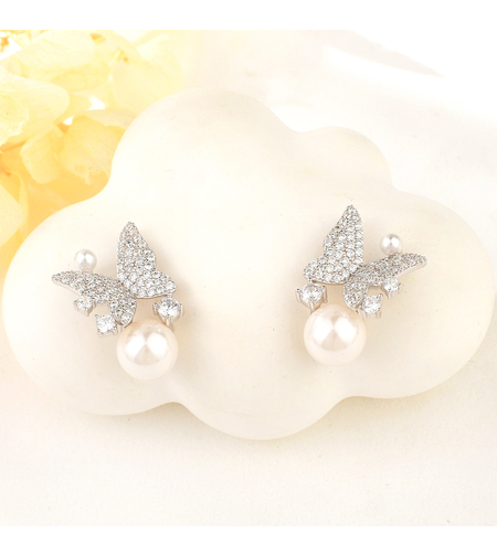 Сребърни обеци Пеперуди с перли | колекция Delicate Silver | Бижута Invoke.bg