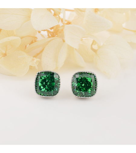 Сребърни обеци квадратни зелени | Колекция Crushed Ice | Бижута Invoke