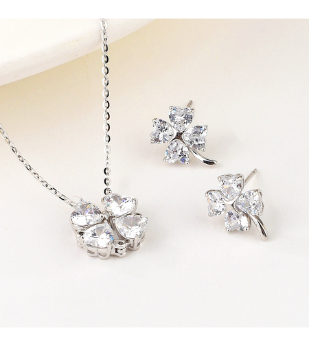 Сребърен комплект Цвете с родий | колекция Delicate Silver | Бижута Invoke.bg