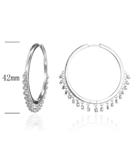 Сребърни обеци платинирани халки с кубични циркони | Колекция Silver Premium | Бижута Invoke.bg