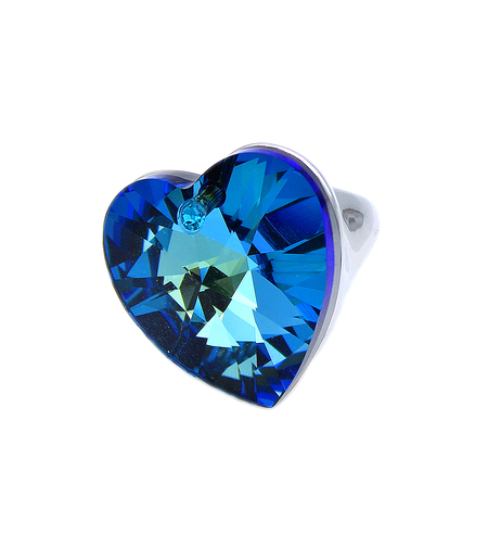 Пръстен бяло позлатяване синьо сърце 1000000000597 | Колекция Luxury Secret