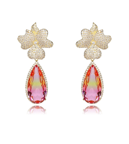 Обеци жълто позлатяване пъстра капка | Колекция Luxury Secret | Бижута Invoke.bg