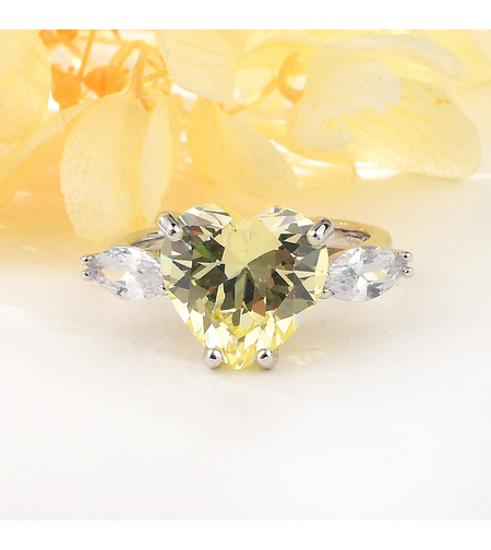 Сребърен пръстен с платина и жълти кубични циркони | Колекция Silver Premium | Бижута Invoke.bg