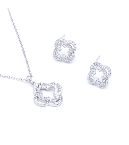 Нежен сребърен комплект стилизирани цветя | колекция Delicate Silver | Бижута Invoke.bg