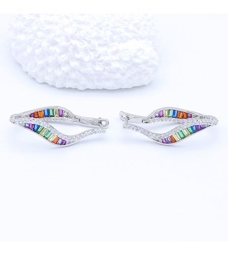 Сребърни обеци с камъни цветен циркон | Колекция Silver Premium | Бижута Invoke.bg