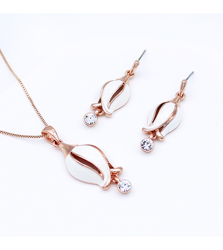 Комплект розово позлатяване бели лалета | Колекция Rose Gold | Бижута Invoke.bg