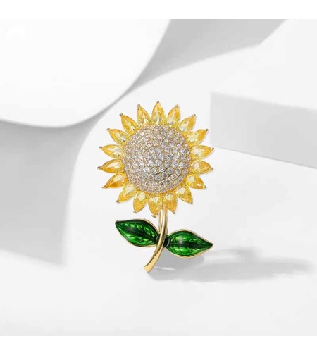 SUNFLOWER LUXURY BROOCH YELLOW GOLD PLATING