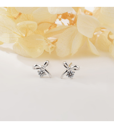 RIBBON STUD SILVER EARRINGS - 2700000064290