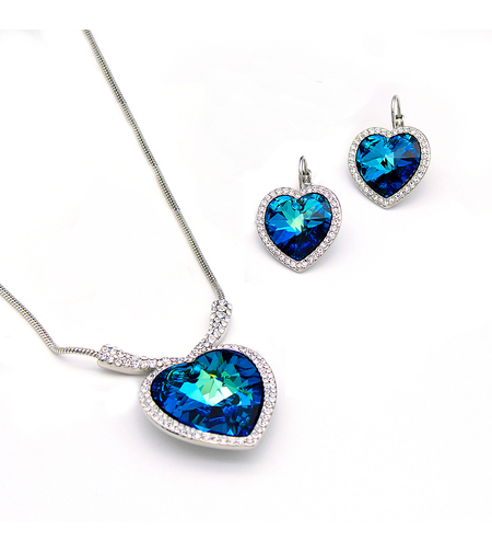 Комплект бяло позлатяване синьо сърце 1000000000726 | Колекция Luxury Secret