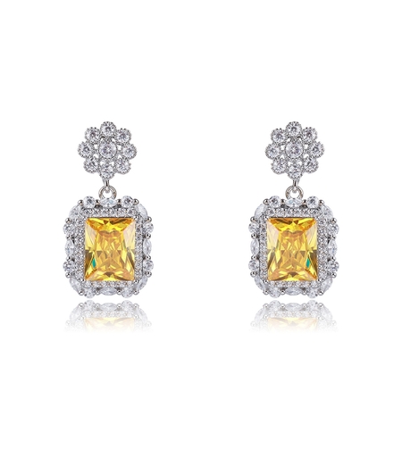 Обеци бяло позлатяване жълт кристал | Колекция Luxury Secret | Бижута Invoke.bg