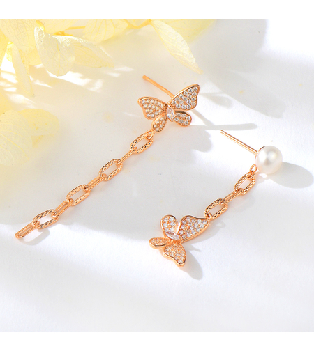 Сребърни обеци Пеперуди с розово позлатяване | Бижута Invoke.bg