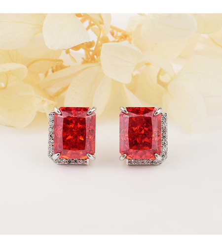 RED RECTANGULAR CRUSHED ICE EARRINGS