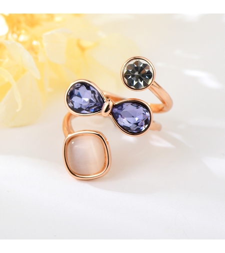 Пръстен розово позлатяване лилава панделка | Колекция Rose Gold | Бижута Invoke.bg