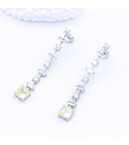 Дълги сребърни обеци с камъни жълт циркон | Колекция Silver Premium | Бижута Invoke.bg